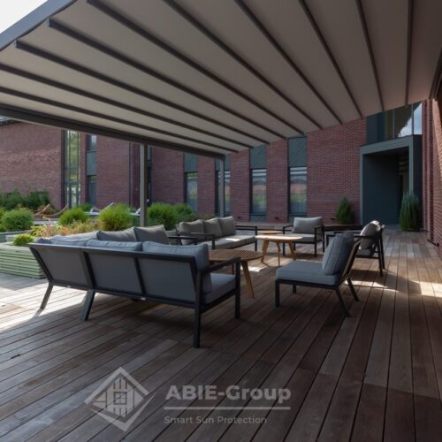 Фотографии выполненных работ компании «ABIE-GROUP»  алюминиевой перголы со сдвижной крышей . г. Одинцово, Московская область.